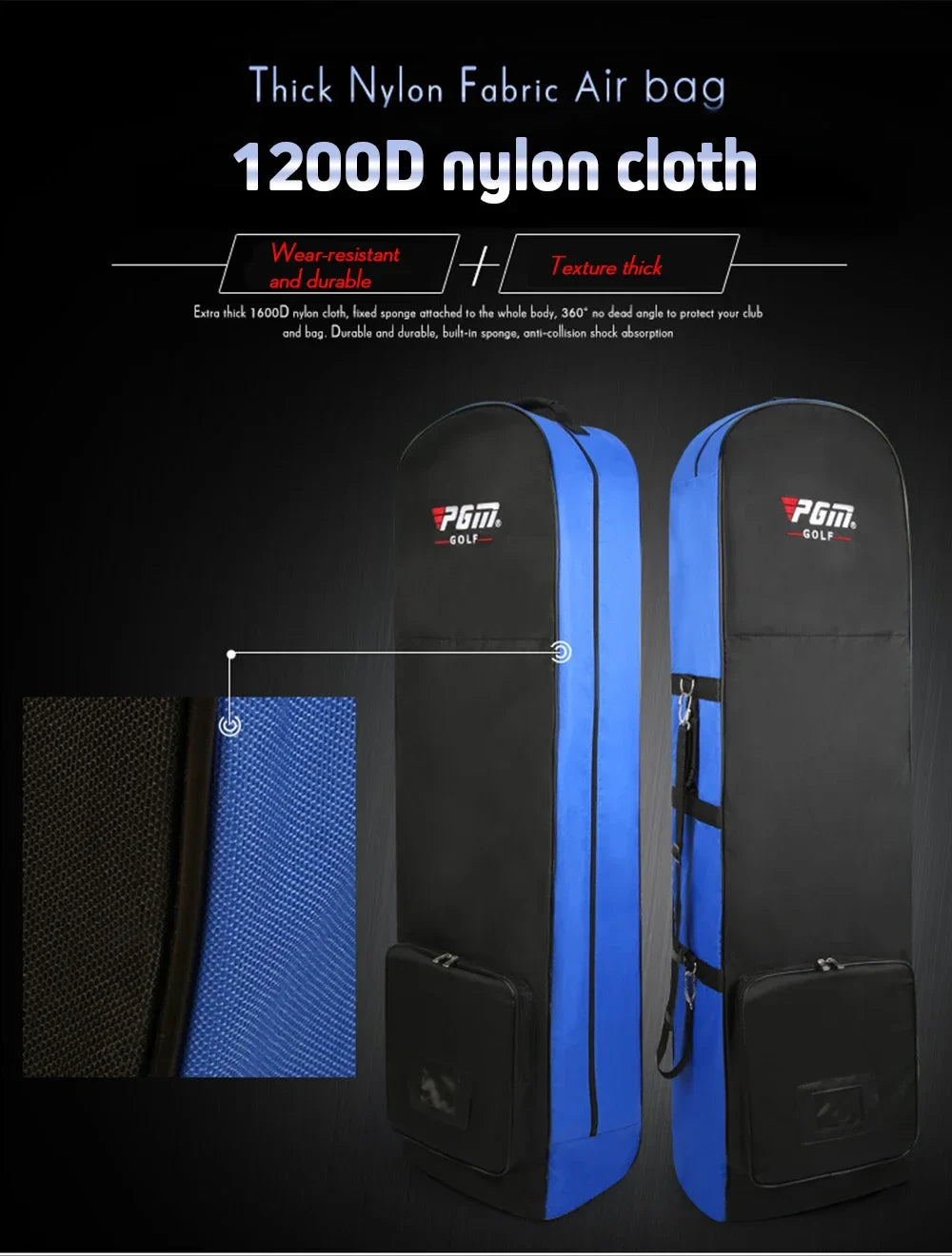 PGM Golf Aviation Bag – Large Capacity Foldable Golf Bag with Silent Wheels for Airplane Travel, HKB002