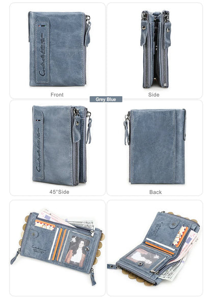 CONTACT'S Genuine Leather Short Wallet for Women — Luxury Designer Card & Coin Holder, Mini Money Clip Wallet with Free Shipping