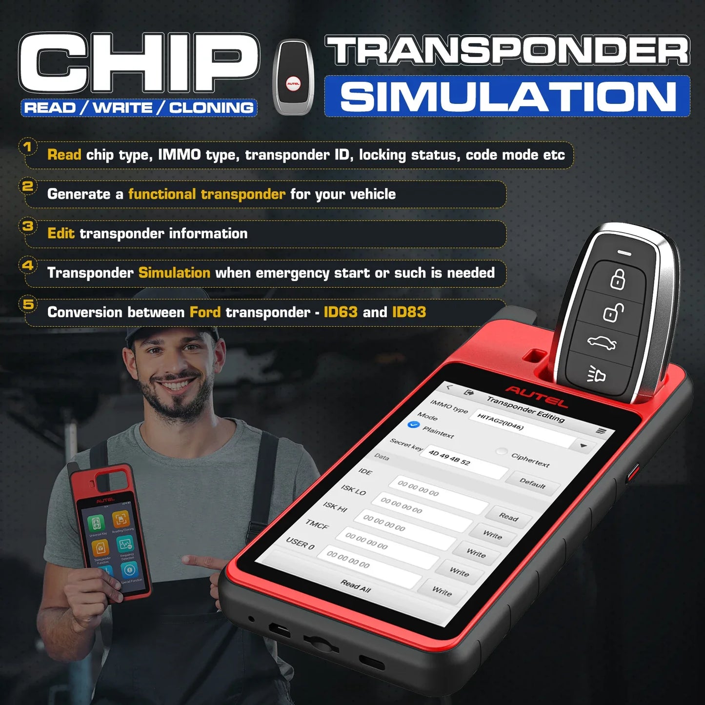 Autel MaxiIM KM100 Key Tool — OBD IMMO Key Generator with Chip/Transponder Read, Write & Clone, Lifetime Free Updates