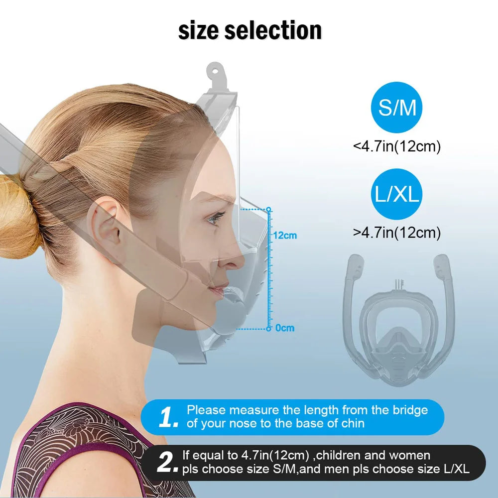 180° Panoramic View Full Face Snorkel Mask with Dry Top Silicone Seal - Diving and Swimming Goggles Set with 2 Snorkels, Anti-Fog and Anti-Leak Design