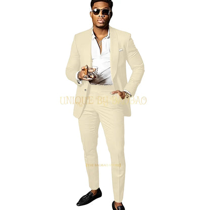 Men's Brown 2 Piece Suit - Shawl Collar Single Breasted Tuxedo Blazer & Pants Set For Wedding, Business & Formal Events