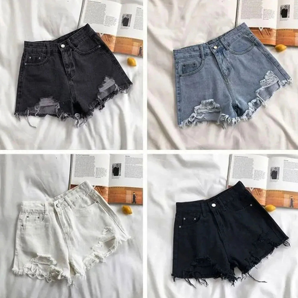 Women's High-Waist Denim Shorts – Summer Korean Y2K Cowboy Style with Tassels & Pockets