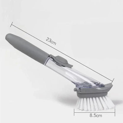 Refillable Liquid Cleaning Brush – Kitchen Bowl Scrubber with Long Handle & Dish Soap Dispenser