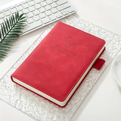 A5 Thickened Deer Head Notebook – Business PU Soft Leather Notepad with Horizontal Lines, School & Office Stationery Supplies