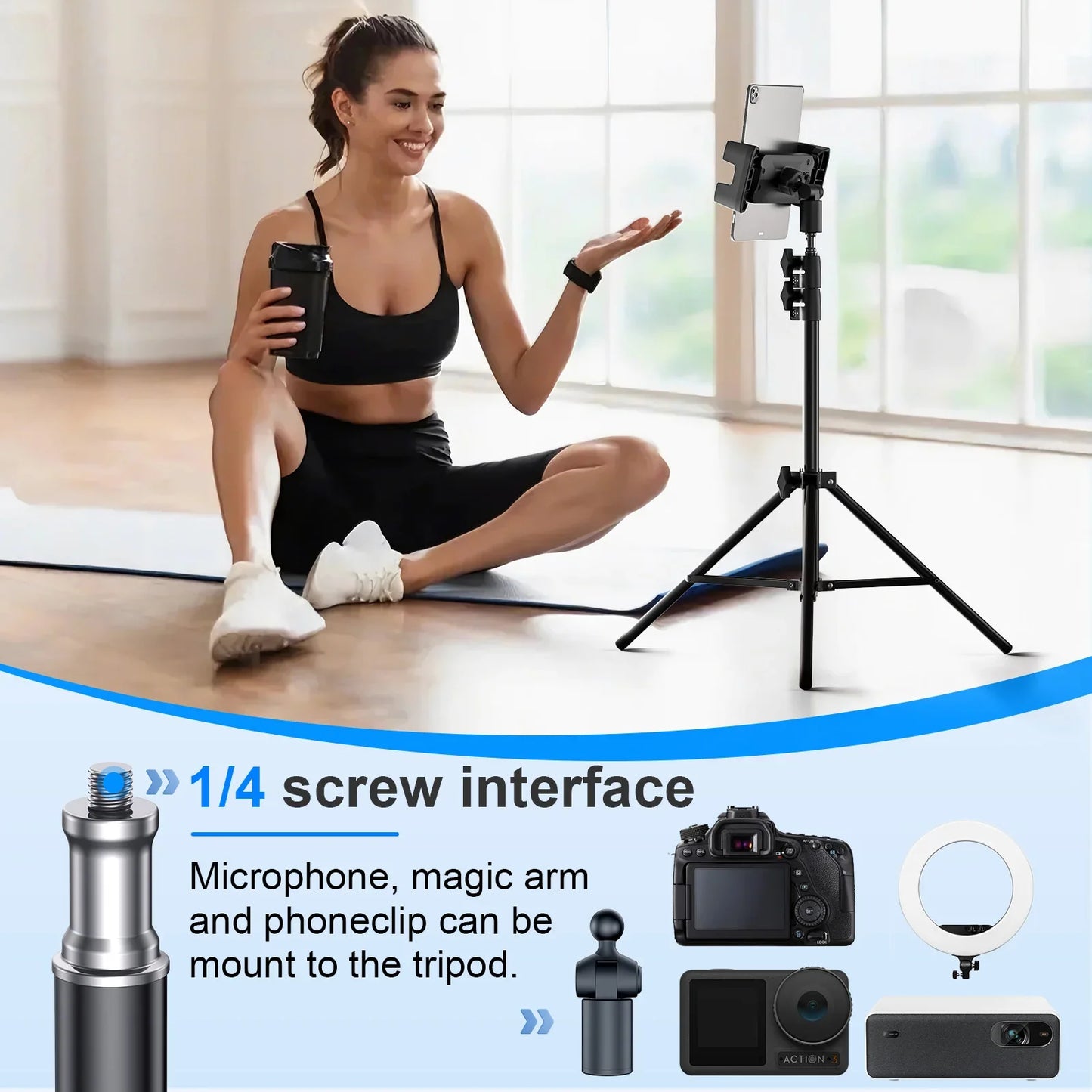 Adjustable Floor Tablet Tripod Stand – Universal Lazy Holder Mount for iPad, Air, Pro, Mini & 4–13 Inch Tablets (Xnyocn Bracket)