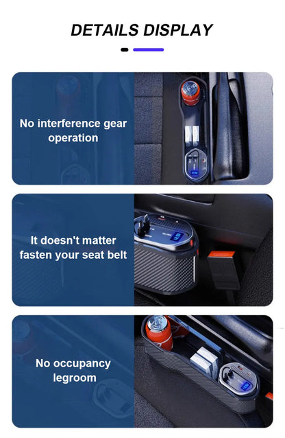 SEAMETAL Wireless Charging Car Seat Gap Organizer – 40W USB-C/Lightning Fast Charge, Auto Center Console Storage Box