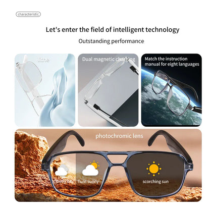 Smart Glasses GS10 – Color-Changing Bluetooth Glasses with Call, Voice Assistant, Camera & Music Playback for Men & Women