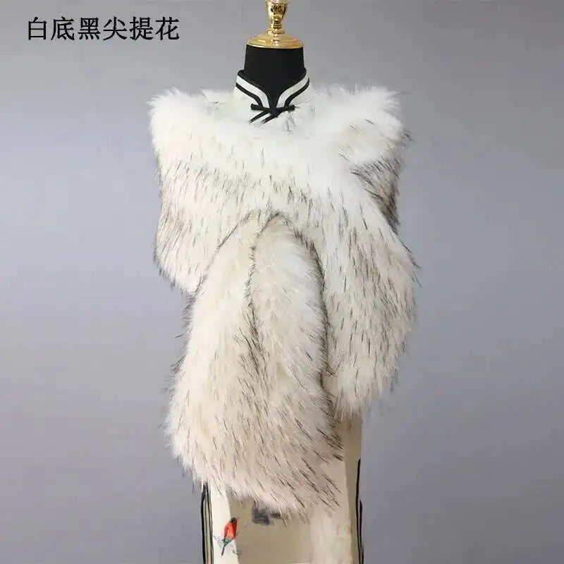 32-Color Luxury Faux Fox Fur Shawl – Women’s Plush Winter Scarf, Wrap & Cape for Wedding & Coat