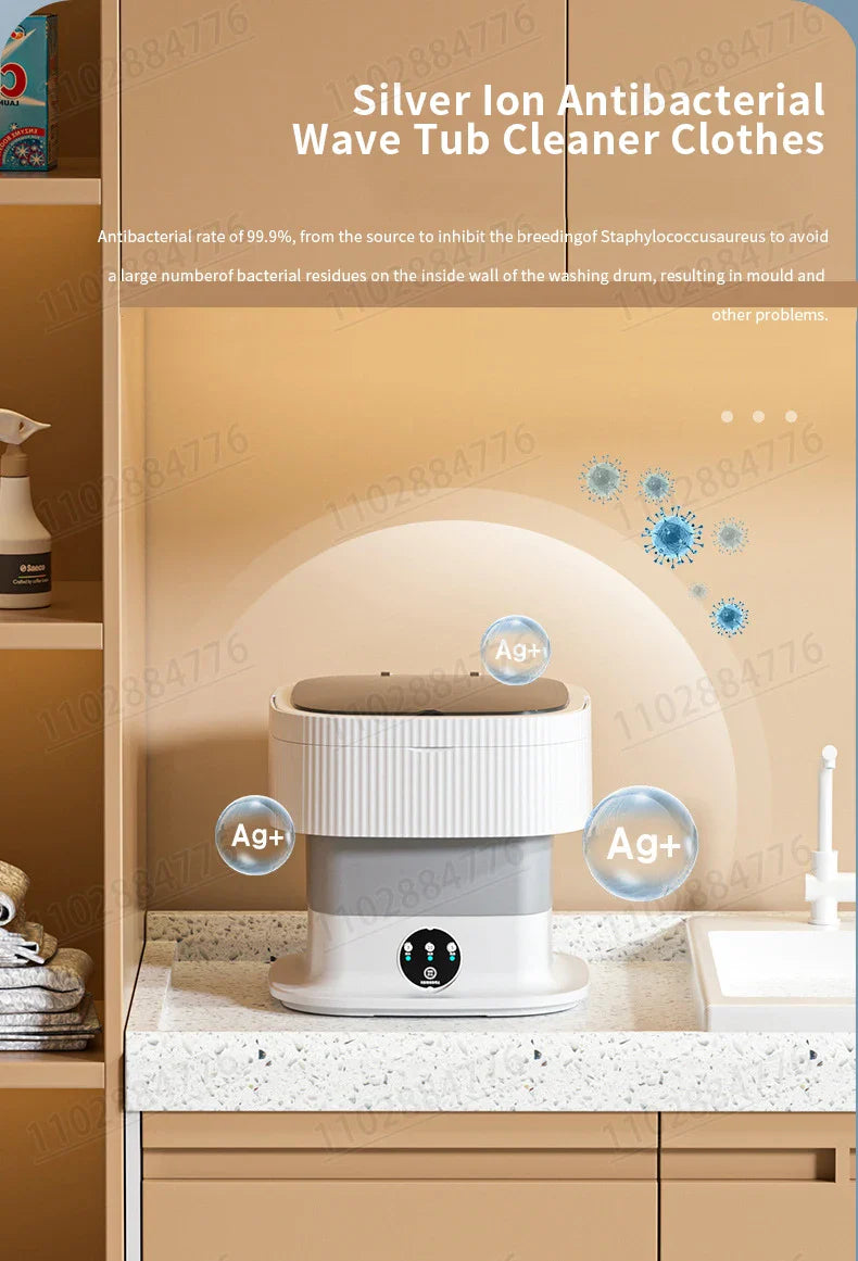 10L High-End Foldable Portable Washing Machine – Large Capacity with Blue Light, Timed Washing & Dehydration