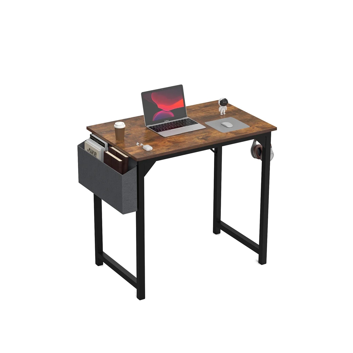 Computer Desk – Modern Compact Writing & Gaming Table with Side Bag, Headphone Hook, Easy Assembly