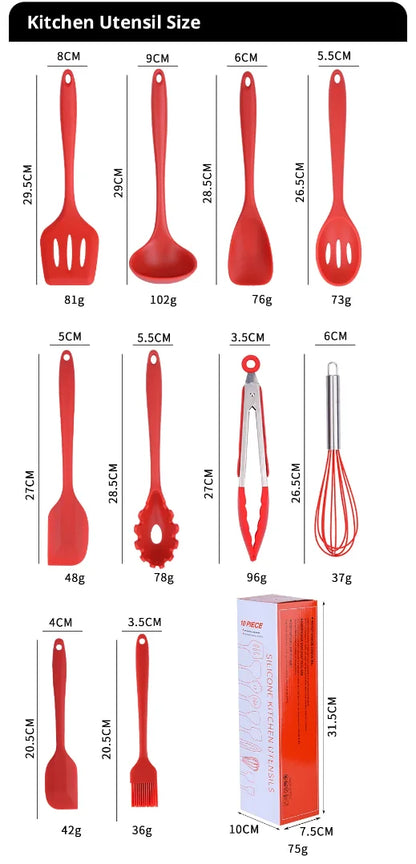 10-Piece Silicone Cookware Set – Kitchen Baking Tools, Spatulas & Scrapers