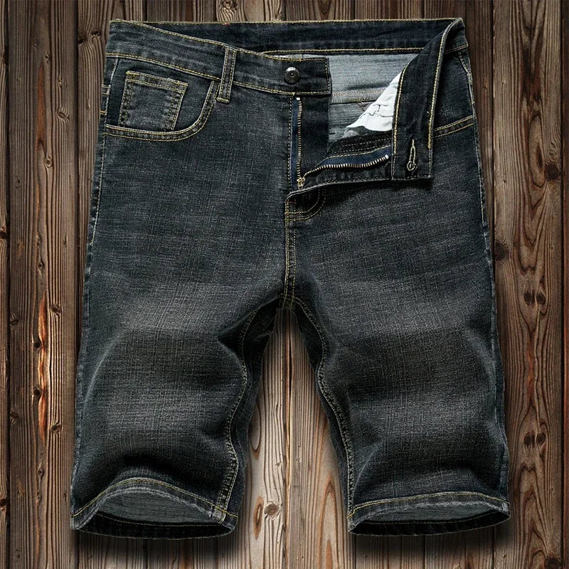 Men's Denim Shorts - 2026 Summer Stretch Slim Straight Jean Shorts in Dark Blue