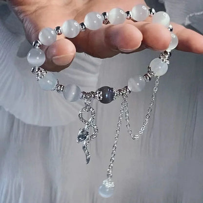 Korean Style Crystal Bead Bracelet - Flower Fox Feather Tassel Charm Jewelry Gift for Women Girls & Best Friends