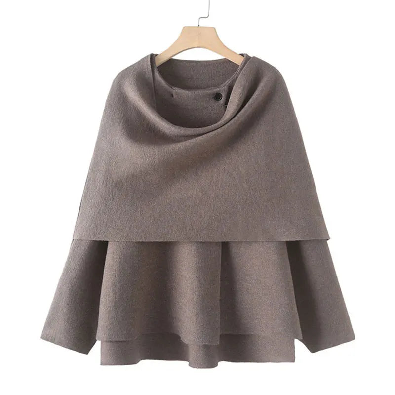 TRAF 2023 Winter Women's Scarf Coat – Long Sleeve, Knitted Asymmetric Jacket, Streetwear Casual Outerwear
