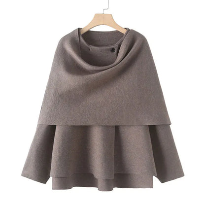 TRAF 2023 Winter Women's Scarf Coat – Long Sleeve, Knitted Asymmetric Jacket, Streetwear Casual Outerwear