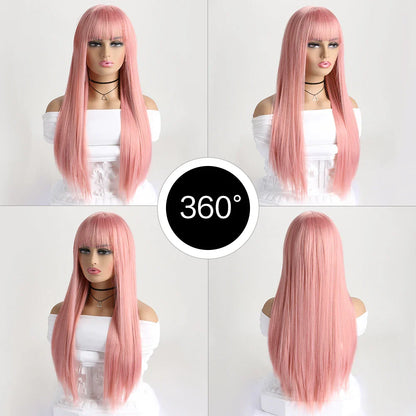 26" Long Straight Synthetic Wig for Women – Colorful Fashion Wig for Daily Wear, Halloween Costume, Party & Cosplay