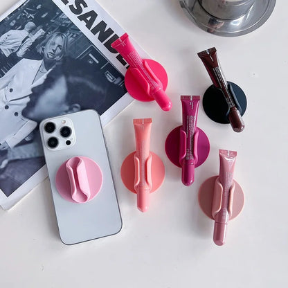 Silicone Lipstick Holder & Mobile Phone Stand — 3M Adhesive Universal Lazy Accessory with Round Lip Gloss Support