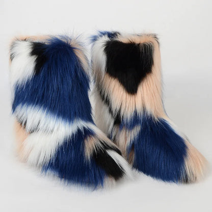 Women’s Faux Fur Winter Boots - Plush Warm Snow Shoes for Ladies with Luxury Furry Fashion Style
