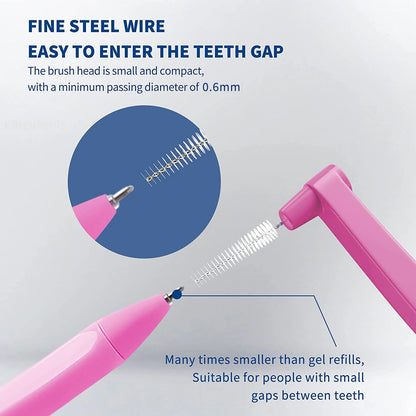 Kingubznis Interdental Brush Set - Stainless Steel Orthodontic Dental Floss Brushes with Angled Short Handle