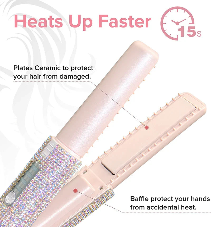 2-in-1 Wireless Hair Straightener & Curler – USB Rechargeable Diamond Design Styling Brush for Travel & Home