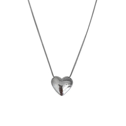 Silver Heart Pendant Necklace for Women – Trendy Korean Snake Chain Choker Jewelry