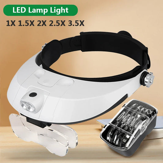 LED Headband Magnifier — Professional Loupe Glasses for Jewelry, Watch & Electronic Repair with 1X–3.5X Lenses