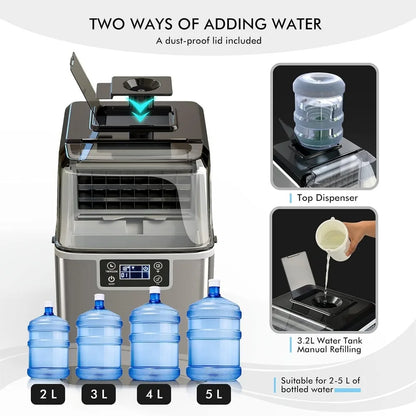40LBS/24H Portable Ice Maker – Compact with Top Water Inlet, Auto Self-Cleaning, 15 Ice Cubes in 24 Minutes