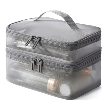 Travel 2-Layer Cosmetic Organizer Bag – Transparent Folding Mesh Zipper Pouch, Large Capacity Makeup & Wash Kit Bag 2024