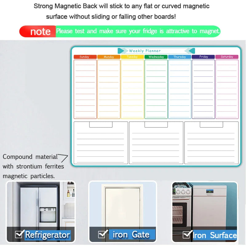A3 Dry Erase Whiteboard Fridge Calendar – Weekly & Monthly Planner in Spanish, French, English
