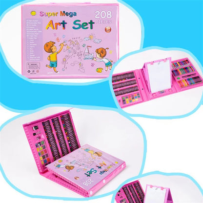 Kids Art Supplies 208PCS Double-Sided Trifold Easel Painting Set – Includes Sketch Pad & Markers for Boys