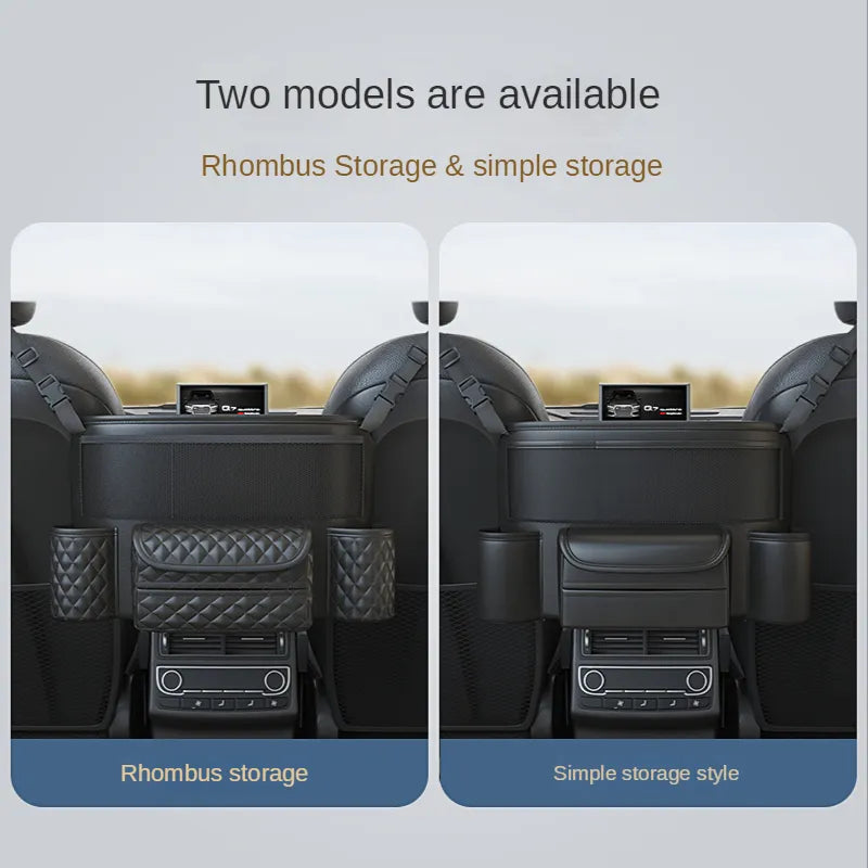 Premium Leather Car Seat Organizer: Luxury Middle Hanger Storage Bag for Auto Handbag, Tissue, Water Cup & More - Seat Gap Storage Solution