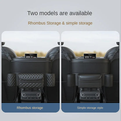 Premium Leather Car Seat Organizer: Luxury Middle Hanger Storage Bag for Auto Handbag, Tissue, Water Cup & More - Seat Gap Storage Solution