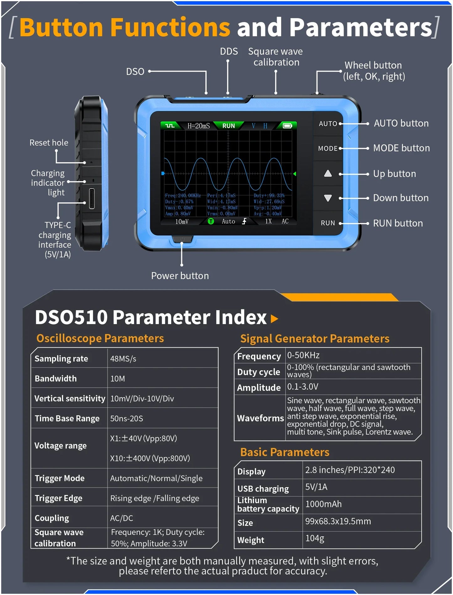FNIRSI DSO510 DSO152 DSO153 Mini Handheld Digital Oscilloscope | 2-in-1, 48MS/s, 10MHz Bandwidth for Electronic Repair