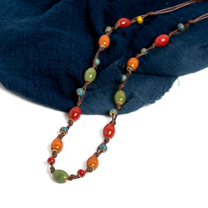Colorful Handmade Ceramic Jewelry Set - Adjustable Boho Necklace & Bracelet Two-in-One Gift for Women