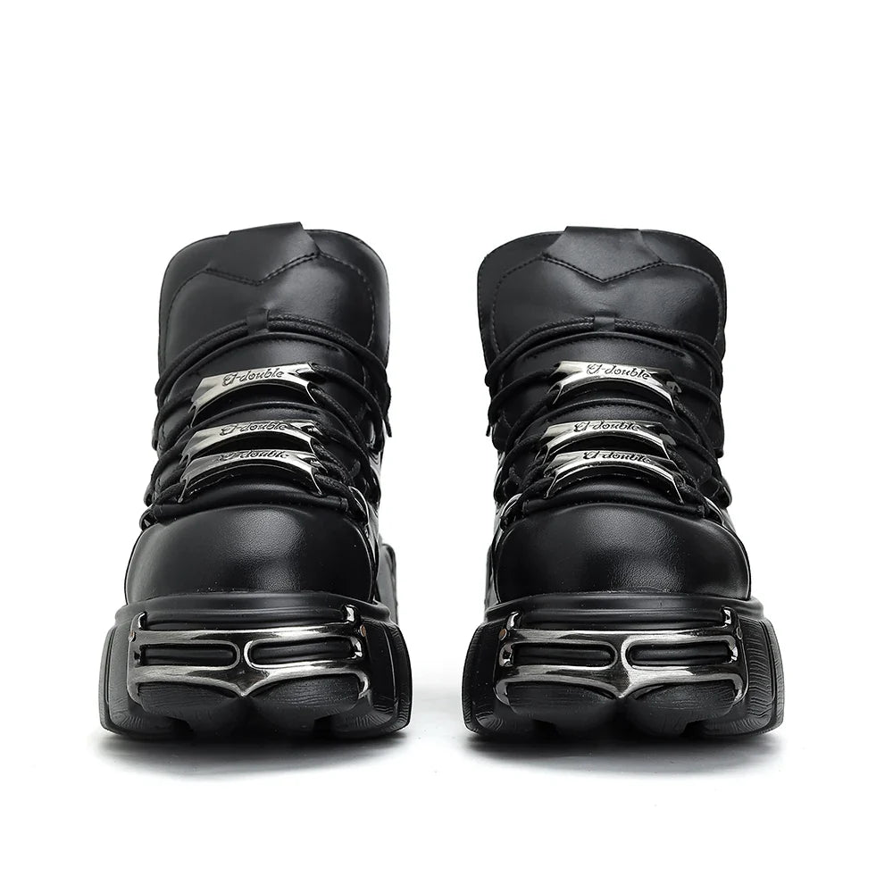 2024 New Punk Style Women's Platform Shoes – 6CM Lace-Up Gothic Ankle Boots with Metal Decor