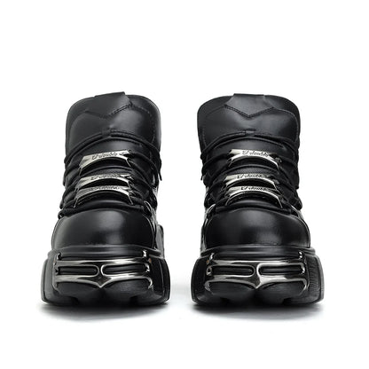 2024 New Punk Style Women's Platform Shoes – 6CM Lace-Up Gothic Ankle Boots with Metal Decor
