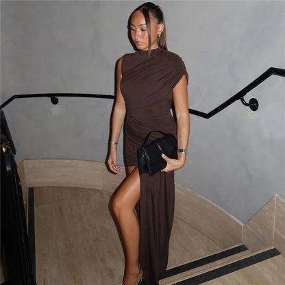 Balitops Summer Draped Ruched Mini Dress – 2025 Irregular High Waist Slim Fit Elegant Club Tank Dress for Women