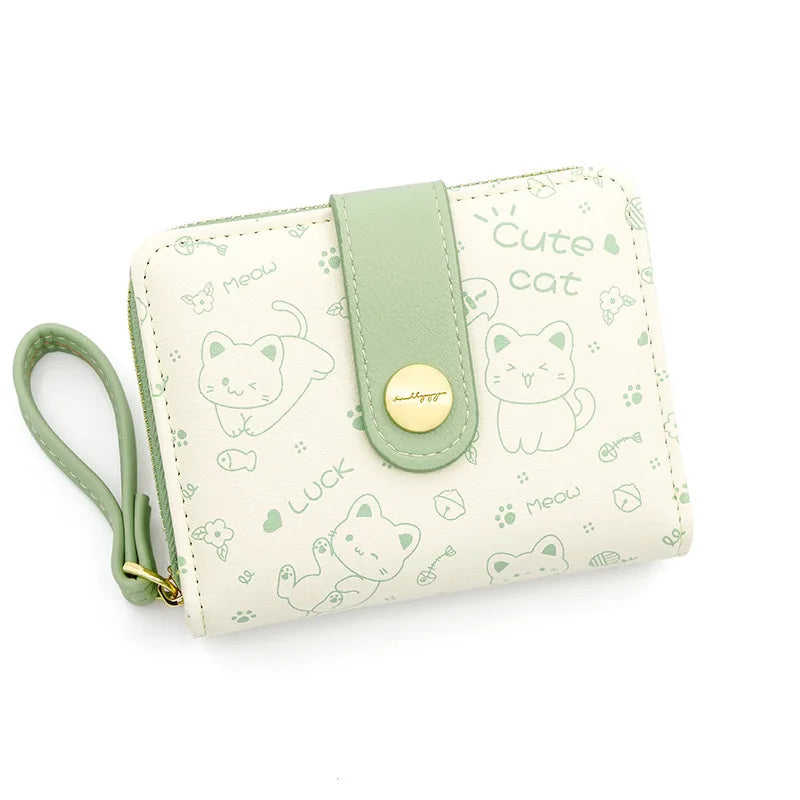 Japanese Cute Cat Wallet for Girls – Short Zipper Wallet, ID & Bank Card Holder, Coin Purse & Key Storage for Women