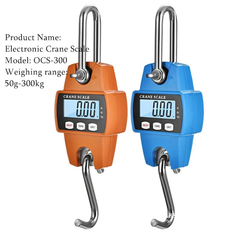 Digital Crane Scale: Heavy Duty 300kg Capacity with Hanging Hook - Portable Stainless Steel, Accurate to 150kg/50g, 200kg/100g, 500kg/100g