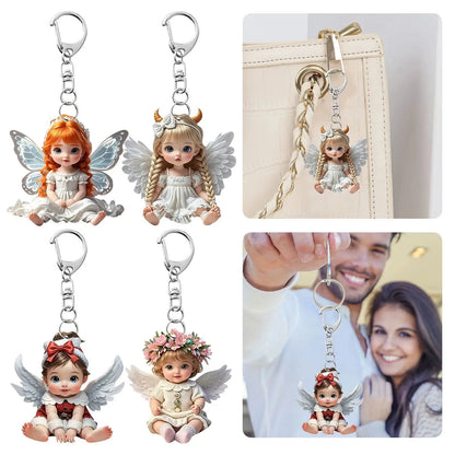 2D Acrylic Angel Baby Girl Keychain – Flat Keyring Pendant for Bags, Car, Backpack Accessories & Jewelry