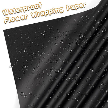 20 Sheets Matte Black Flower Wrapping Paper with Gold Edges – Waterproof Gift Wrap for DIY Wedding & Birthday Presents