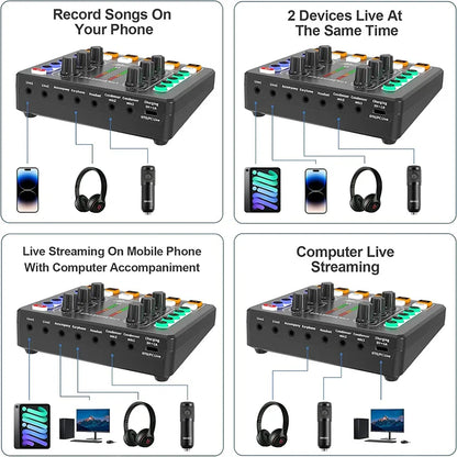 Audio Interface DJ Mixer Sound Card with Effects & Voice Changer for Streaming, Podcasting & Gaming   2/2