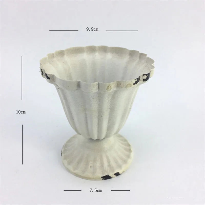 Old Goblet Antique Flower Vase – White Retro European Iron Table Arrangement Container with Handles