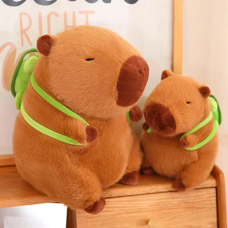 Cute Turtle & Capybara Plush Backpack Pendant – Strawberry Hat Soft Stuffed Toy for Kids Birthday Gift