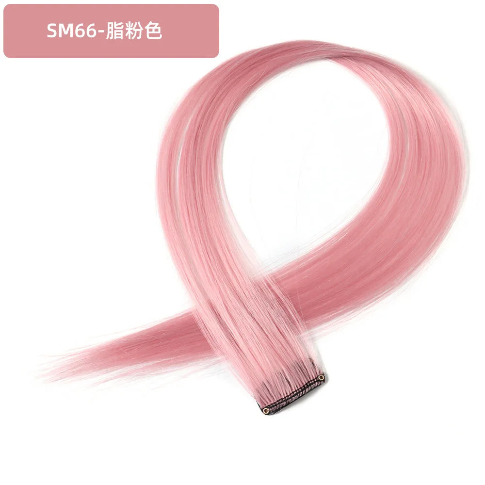 22-Inch Rainbow Highlight Synthetic Hair Extensions – Long Straight Colorful Hairpiece for Women & Kids