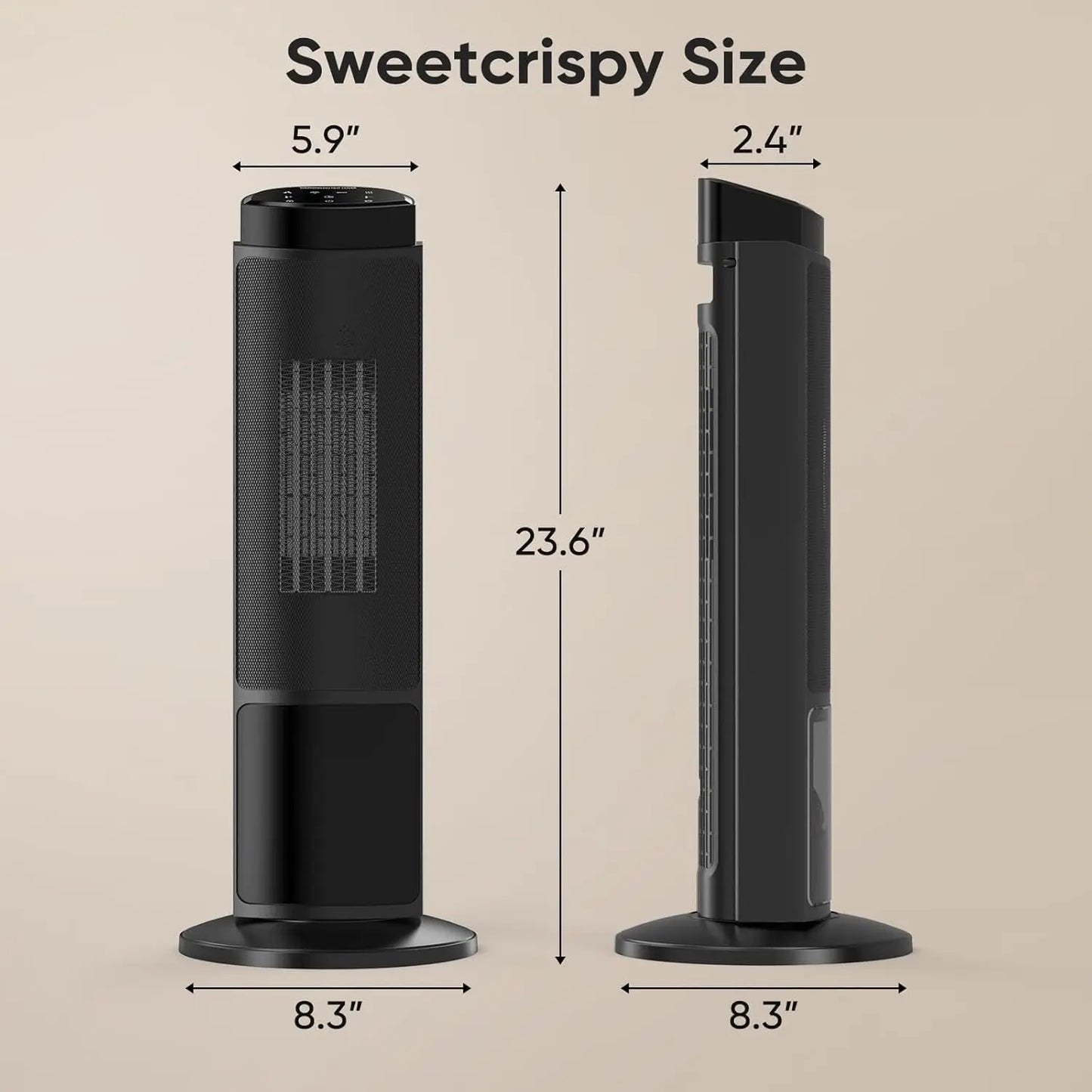 23-Inch Portable Space Heater – Remote Control, Thermostat, 7 Light Modes, 70° Oscillation, 12H Timer & Tip-Over Safety, Black