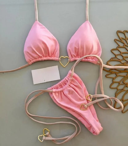 Women’s Sexy Halter Triangle Bikini Set – Solid Color Brazilian Thong Two-Piece Swimsuit