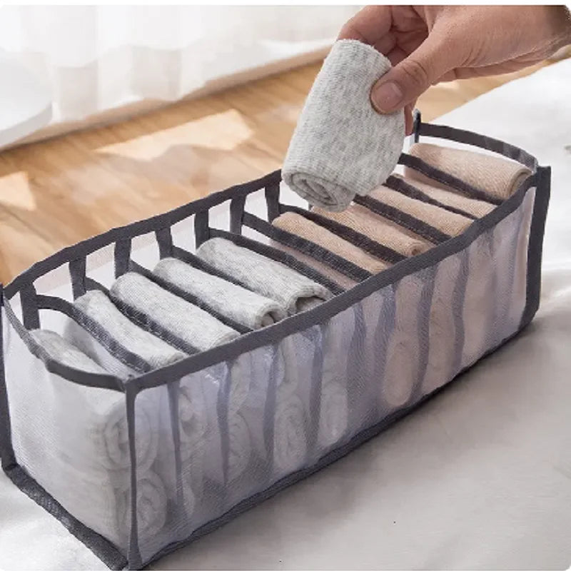 11-Compartment Collapsible Underwear Storage Box – Nylon Bra Organizer with Breathable Mesh for Home & Dormitory