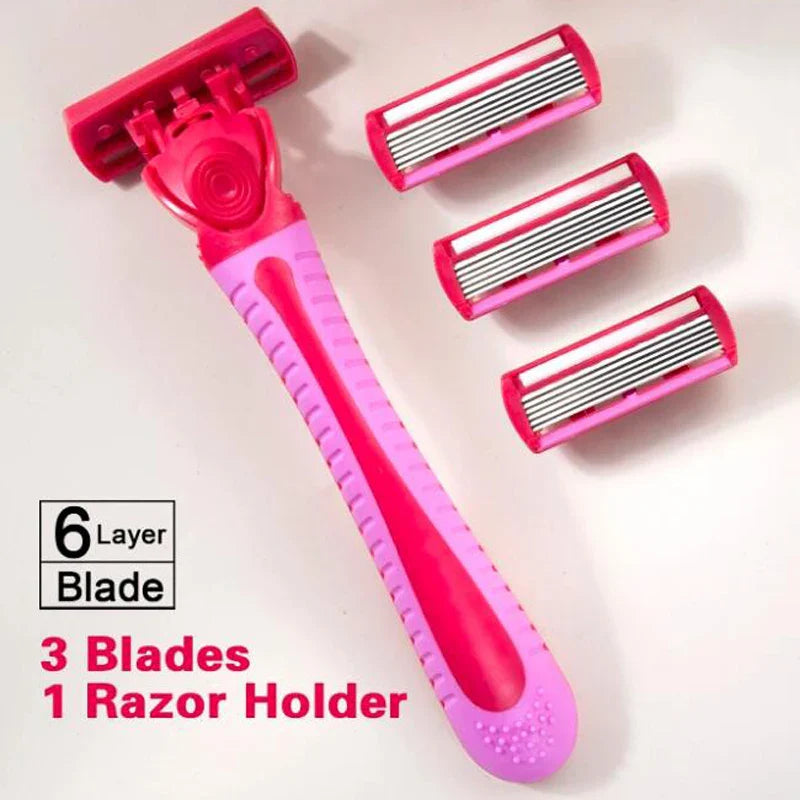 Women’s 6-Layer Manual Safety Razor Set – 1 Handle + 18 Stainless Steel Replaceable Blades