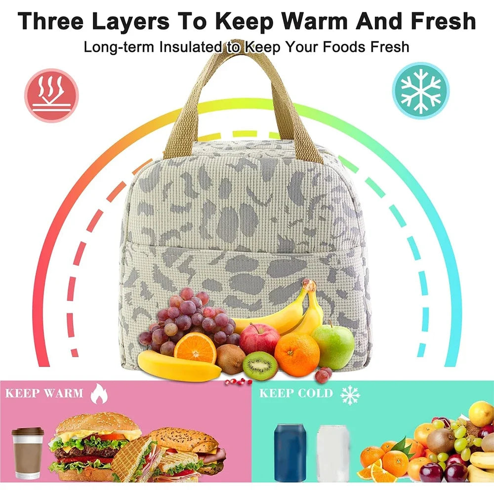 Ink Pattern Insulated Lunch Bag - Bento Box Cooler Tote with Ice Pack for Travel & Picnic